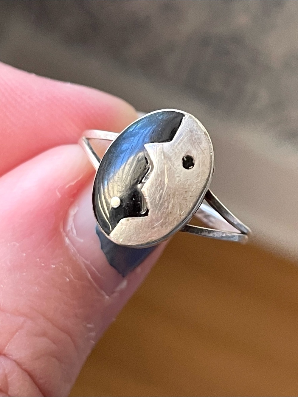 Vintage stamped 925 sterling silver Taxco Mexico yin yang ring sz 8.25 - Picture 7 of 13